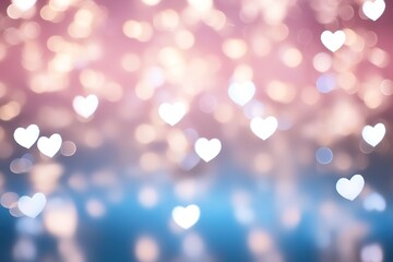 White heart bokeh light pink blue abstract background