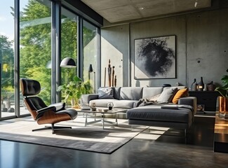 Fototapeta premium Modern bright living room, interiors.