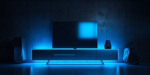 a tv on a stand in a dark room