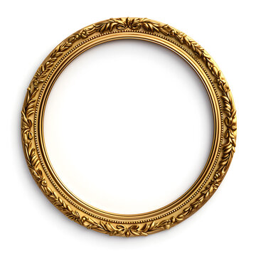 a round ornate vintage gold frame on a white background