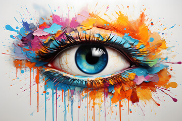 colorful eye with eye splatters