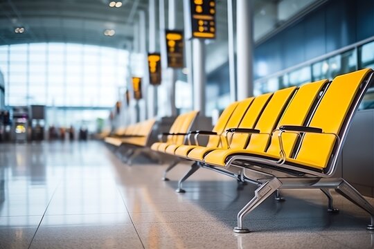 A Row Of Yellow Chairs In A Terminal