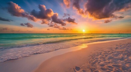 Obraz premium sunset at the miami beach, miami beach scene, fantastic view of the beach, sunset over the beach