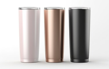 Mock up Realistic Metallic Tumbler Packaging with ethnic pattern on White Background. Food and Drink Concept Product