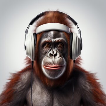 a monkey wearing headphones