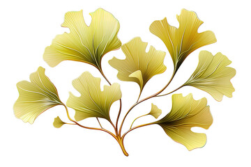 Watercolor gingko leaves set isolated on PNG Background. Generative Ai.