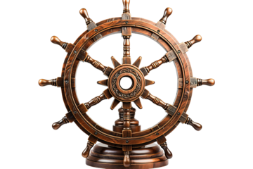 ship steering wheel isolated on PNG Background. Generative Ai.