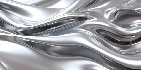 Deurstickers abstract silver liquid metal background © David Kreuzberg