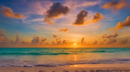 sunset at the miami beach, miami beach scene, fantastic view of the beach, sunset over the beach - obrazy, fototapety, plakaty