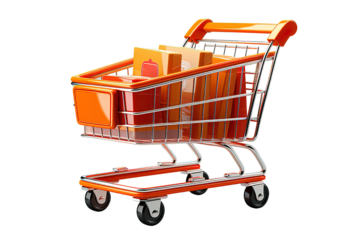Grocery shopping cart with vegetables and fruits. isolated on PNG Background. Generative Ai.