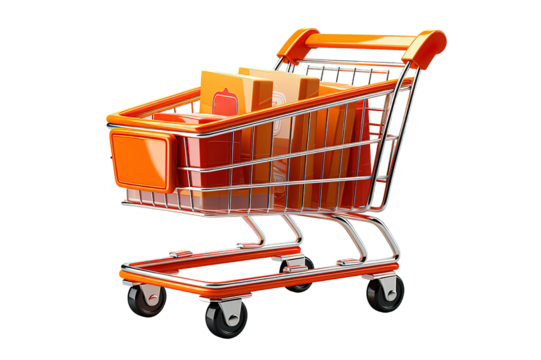 Grocery shopping cart with vegetables and fruits. isolated on PNG Background. Generative Ai.