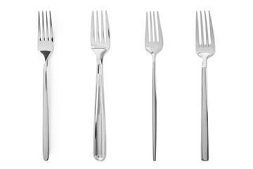 Shiny silver forks isolated on white, set
