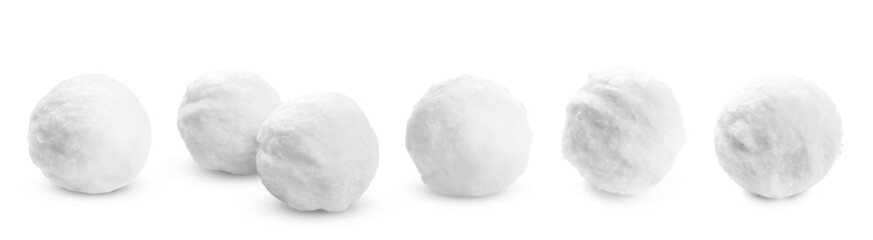 Balls of soft fluffy cotton isolated on white, set