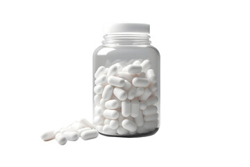 White Pills in a glass jar transparent background
