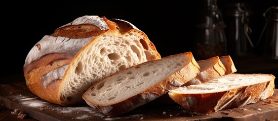 Sliced white sourdough bread from a farmhouse. - obrazy, fototapety, plakaty