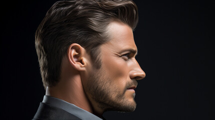 Obraz premium A profile close-up highlighting the unique features of a man's face, with emphasis on the details that make each individual distinctly handsome.