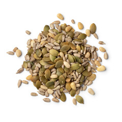 Heap of dried salad seeds isolated on white background close up