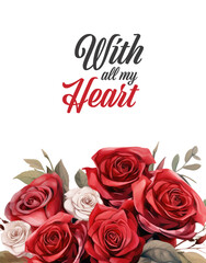 Red and white roses bouquet isolated on white background. Vector illustration. Valentine's day background