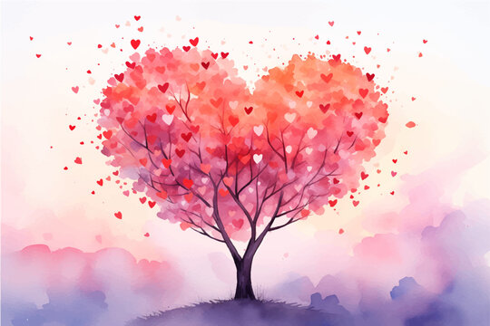 Valentine's day background with heart tree. Vector illustration.