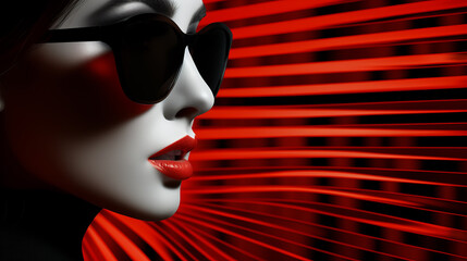 Mannequin with Stylish Sunglasses Against a Vibrant Red Background