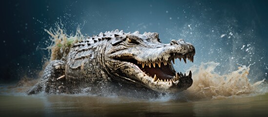 Nile crocodile catches daily prey - obrazy, fototapety, plakaty