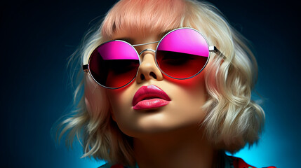 Stylish Woman in Sunglasses and Vibrant Red Shirt