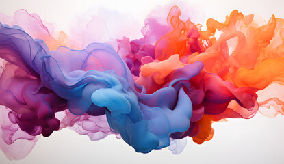 the colorful smoke is floating in the air on white background