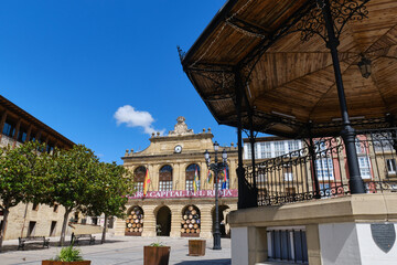 Haro town hall in the central square, town of La Rioja , Spain - obrazy, fototapety, plakaty