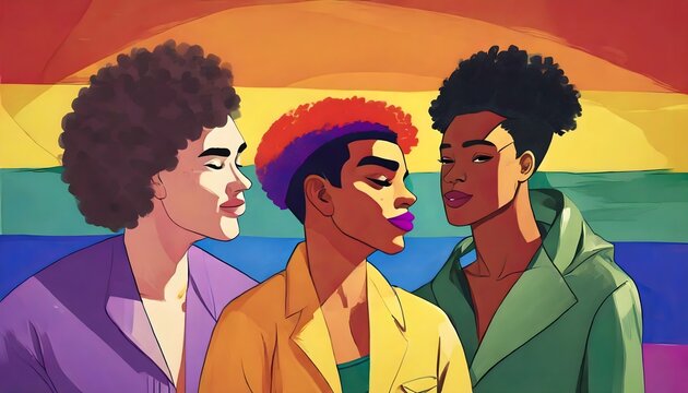 Pop art illustration, banner, texture or background depicting the pride day and the LGBT community with diverse people