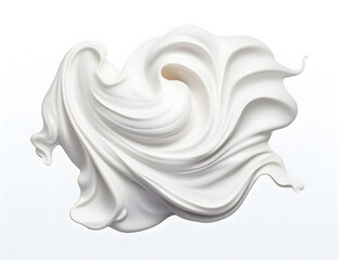 a swirl of fluffy white milk whipped cream on a white background