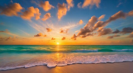 Fototapeta premium sunset at the miami beach, miami beach scene, fantastic view of the beach, sunset over the beach