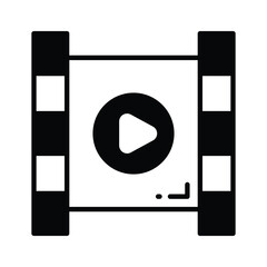Icon of video reel in modern design style, reel with play symbol on it