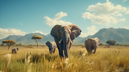 Graceful elephants roaming freely in a lush landscape, capturing the essence of World Wildlife Day