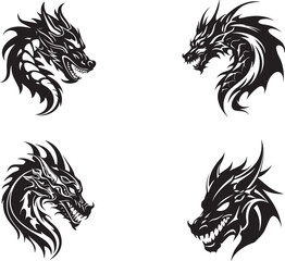 Set of Black dragon logo on white background