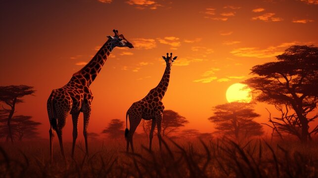 Towering giraffes against a golden sunset, a magnificent sight for World Wildlife Day celebration