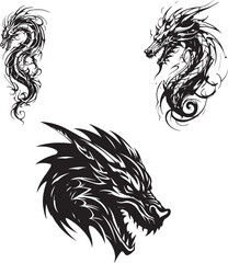 Set of Black dragon logo on white background