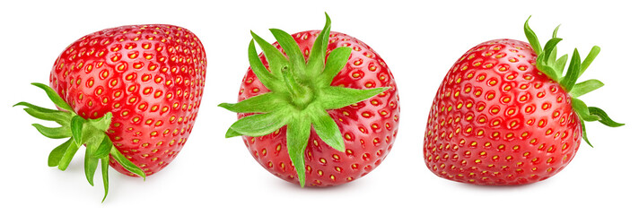 Whole strawberry and half on white isolated