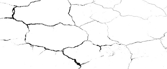Vector stone wall with a crack,  black and white texture for design, cracks grunge urban Transparent background texture.