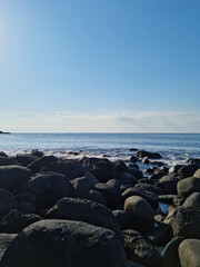 This is a Jeju seascape with basalt rocks.