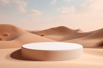 a round white platform in a desert - Powered by Adobe