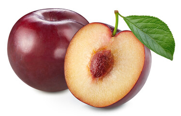 Fresh organic plum isolated on white background