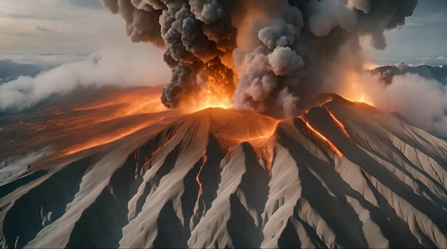 A drone footage of an active volcano.