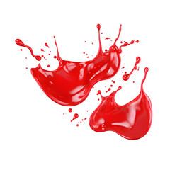 Red drops and splashes of ketchup or sauce isolated on transparent background
