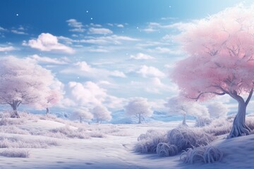 Aesthetic background featuring snowy landscapes, frosty trees, and serene, tranquil beauty