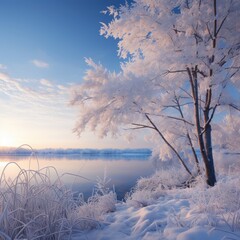 Aesthetic background featuring snowy landscapes, frosty trees, and serene, tranquil beauty
