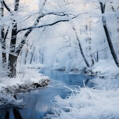 Aesthetic background featuring snowy landscapes, frosty trees, and serene, tranquil beauty