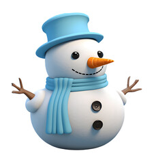 Cartoon 3D character of snowman on transparent background