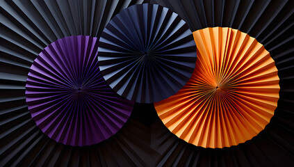 colorful paper fans on a black background - obrazy, fototapety, plakaty