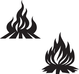Set of fire flame vector icons on white background