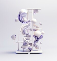 A captivating sculpture of white and purple shapes. Generative AI.